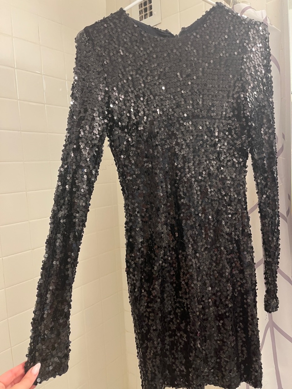French Connection Black Sequin Long-Sleeve Dress
